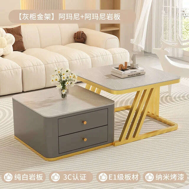 KIMLUD, Square Clear Coffee Tables Storage Designer Marble Minimalist White Nordic Dining Tables Modern Hotel Mesa Furniture For Home, Style30, KIMLUD APPAREL - Womens Clothes