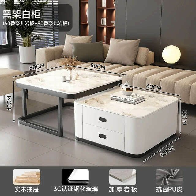 KIMLUD, Square Clear Coffee Tables Storage Designer Marble Minimalist White Nordic Dining Tables Modern Hotel Mesa Furniture For Home, Style14, KIMLUD APPAREL - Womens Clothes