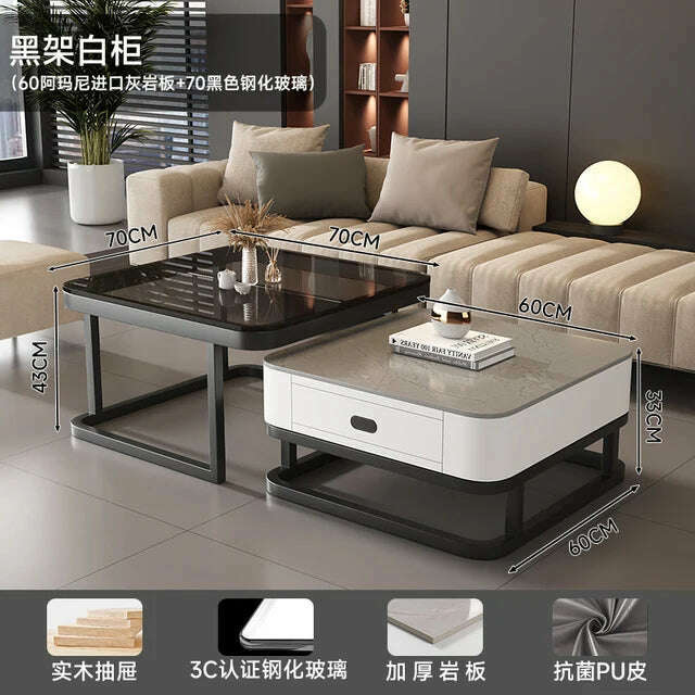 KIMLUD, Square Clear Coffee Tables Storage Designer Marble Minimalist White Nordic Dining Tables Modern Hotel Mesa Furniture For Home, Style6, KIMLUD APPAREL - Womens Clothes