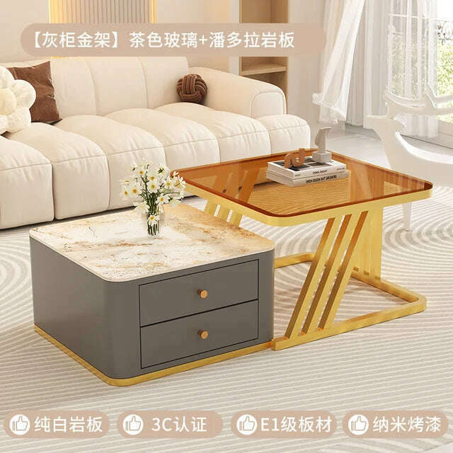 KIMLUD, Square Clear Coffee Tables Storage Designer Marble Minimalist White Nordic Dining Tables Modern Hotel Mesa Furniture For Home, Style27, KIMLUD APPAREL - Womens Clothes