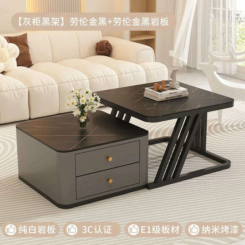 KIMLUD, Square Clear Coffee Tables Storage Designer Marble Minimalist White Nordic Dining Tables Modern Hotel Mesa Furniture For Home, style26, KIMLUD APPAREL - Womens Clothes