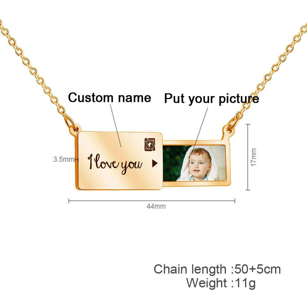 Stainless Custom Photo Message Envelope Necklace Pull-Out Envelope Unique Pendant for Women Customized Jewelry Gift Mother's Day - KIMLUD