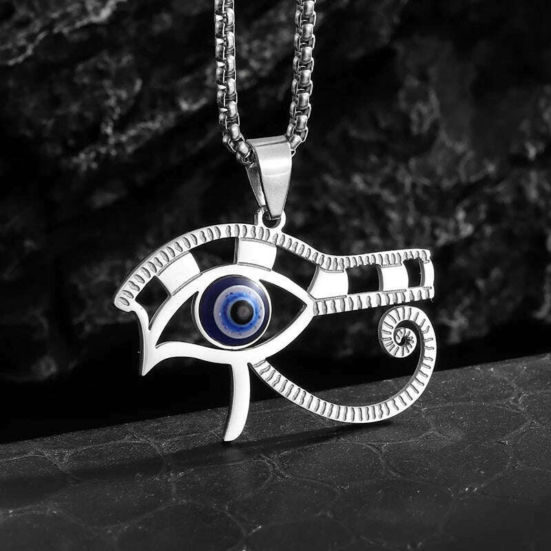 Stainless Steel Ancient Egyptian Ankh Cross Totem Pendant Necklace Men's Pharaoh Life Key Amulet Jewelry - KIMLUD