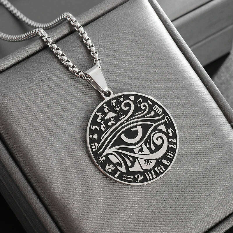 Stainless Steel Ancient Egyptian Ankh Cross Totem Pendant Necklace Men's Pharaoh Life Key Amulet Jewelry - KIMLUD
