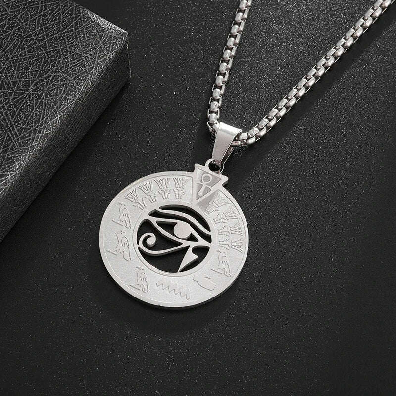 Stainless Steel Ancient Egyptian Ankh Cross Totem Pendant Necklace Men's Pharaoh Life Key Amulet Jewelry - KIMLUD