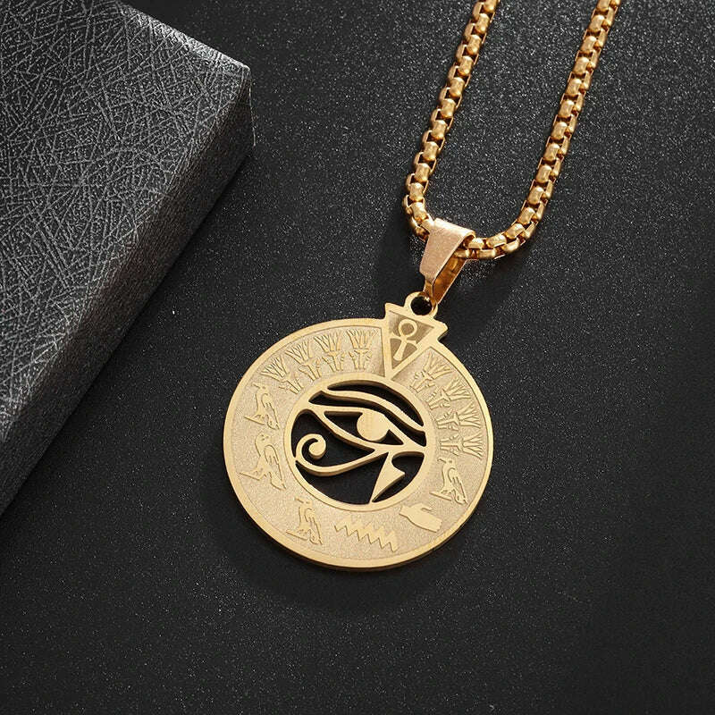 Stainless Steel Ancient Egyptian Ankh Cross Totem Pendant Necklace Men's Pharaoh Life Key Amulet Jewelry - KIMLUD
