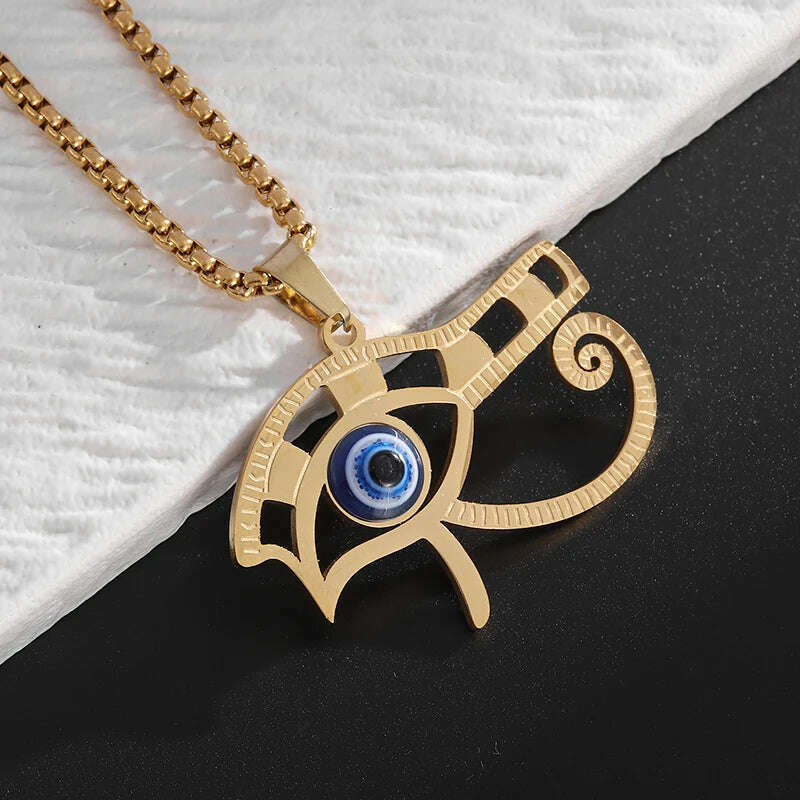 Stainless Steel Ancient Egyptian Ankh Cross Totem Pendant Necklace Men's Pharaoh Life Key Amulet Jewelry - KIMLUD
