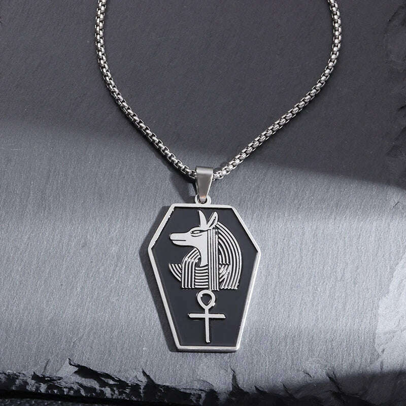 Stainless Steel Ancient Egyptian Ankh Cross Totem Pendant Necklace Men's Pharaoh Life Key Amulet Jewelry - KIMLUD