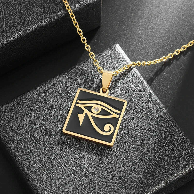 Stainless Steel Ancient Egyptian Ankh Cross Totem Pendant Necklace Men's Pharaoh Life Key Amulet Jewelry - KIMLUD