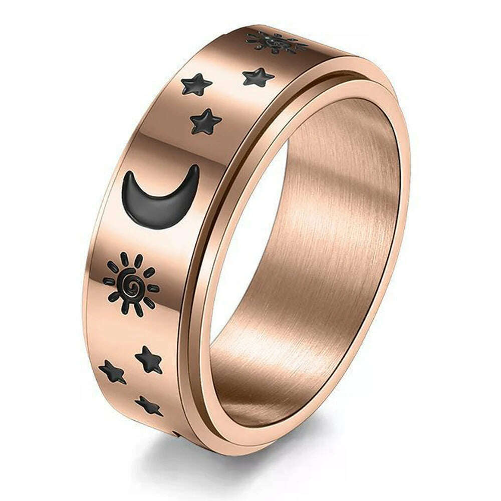 KIMLUD, Stainless Steel Fidget Relax Spinner Rings Women Man Fashion Moon Star Sun Fine Tuning Rotating Ring  Jewelry Gift For Anxiety, KIMLUD Women's Clothes