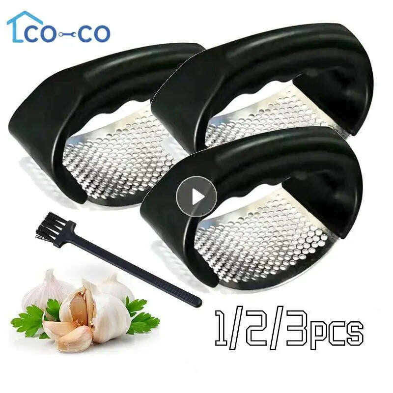 Stainless Steel Garlic Press Manual Arc Garlic Masher Creative Ginger Garlic Chopping Tools Handheld Crusher Kitchen Gadgets - KIMLUD
