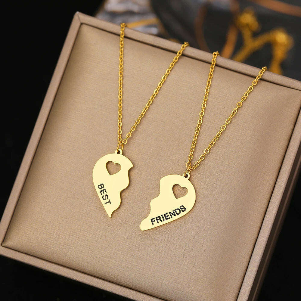 Stainless Steel Necklaces Romantic Heart Best Friends Good Friend Friendship Pendants 2 Pcs/ Set Necklace For Women Jewelry Gift, KIMLUD Women's Clothes