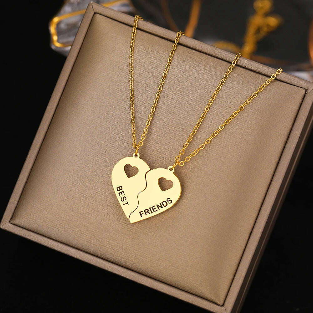 KIMLUD, Stainless Steel Necklaces Romantic Heart Best Friends Good Friend Friendship Pendants 2 Pcs/ Set Necklace For Women Jewelry Gift, 2 Pcs Gold Color, KIMLUD APPAREL - Womens Clothes