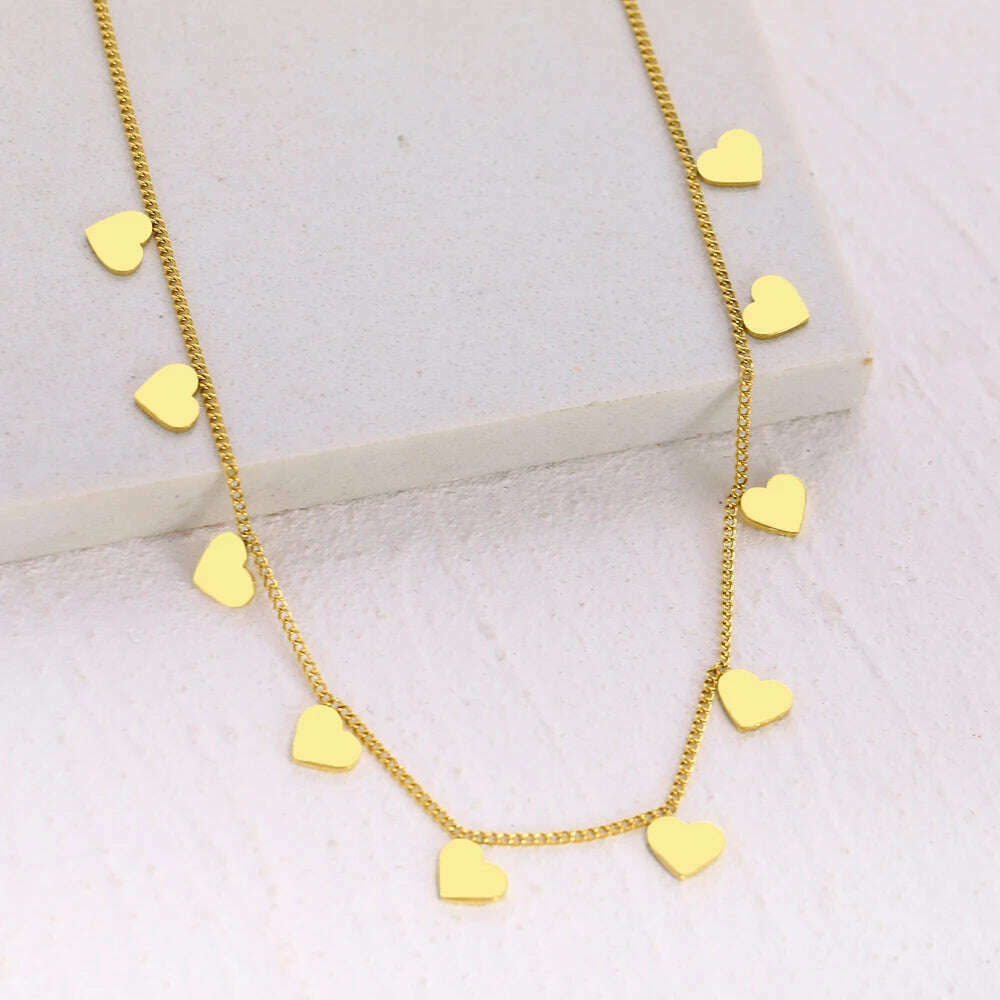 KIMLUD, Stainless Steel Necklaces Sweet Hearts Mini Pendants Temperament Female Chain Kpop Choker Trendy Necklace For Women Jewelry Gift, KIMLUD Womens Clothes
