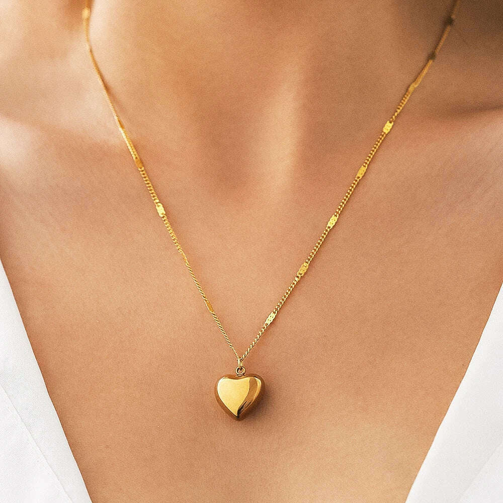 Stainless Steel Necklaces Vintage Elegant Heart Pendant Collar Chain Fashion Exquisite Necklace For Women Jewelry Banquet Gifts - KIMLUD