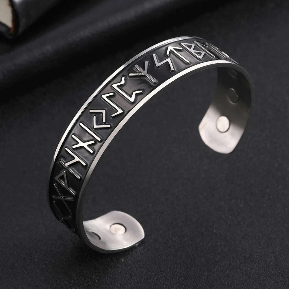 KIMLUD, Stainless Steel Norse Vikings Runes Bracelet for Men Celtics Knots Tree Of Life Magnetic Cuff Bracelet Vintage Couples Jewelry, KIMLUD Womens Clothes