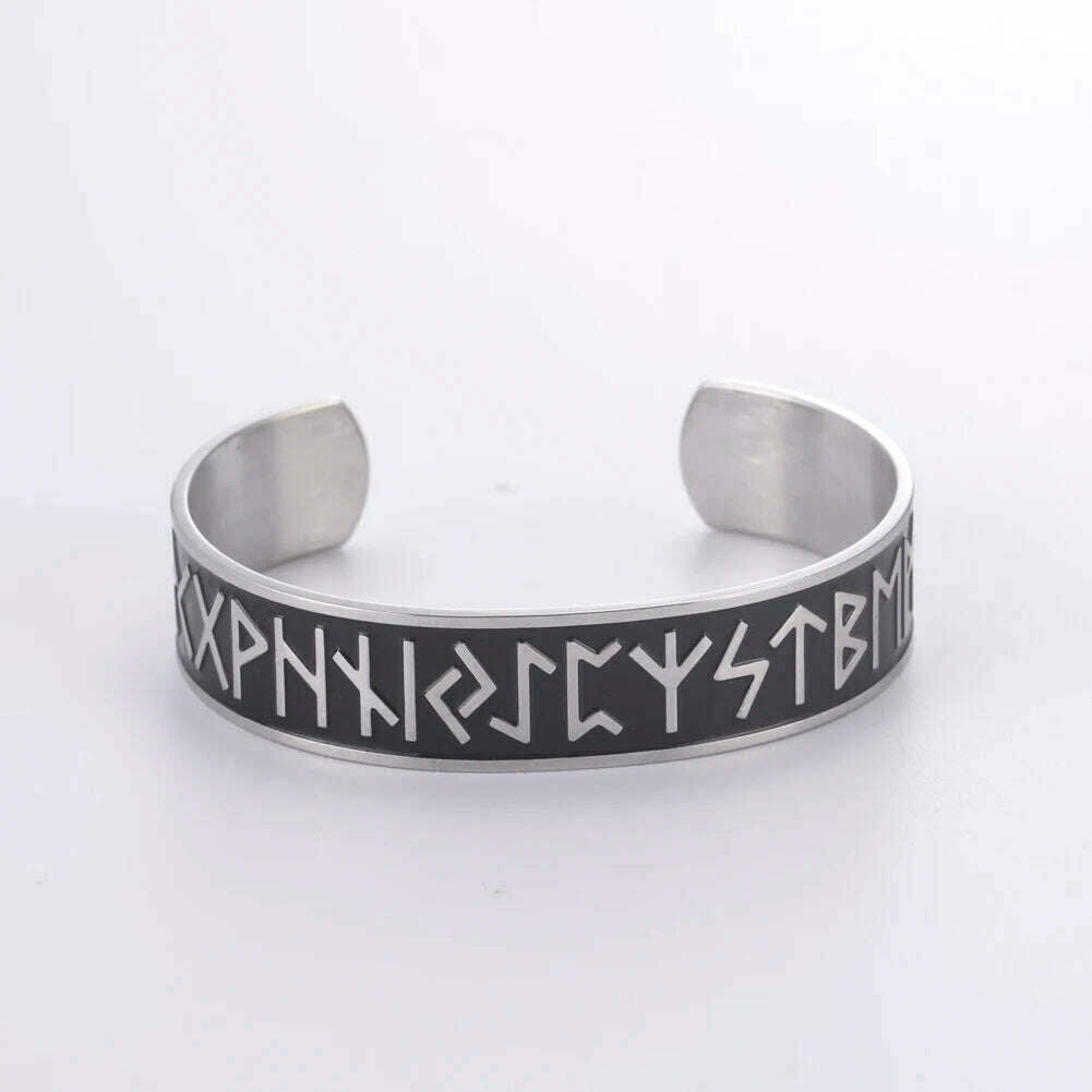 KIMLUD, Stainless Steel Norse Vikings Runes Bracelet for Men Celtics Knots Tree Of Life Magnetic Cuff Bracelet Vintage Couples Jewelry, Rune B, KIMLUD Womens Clothes