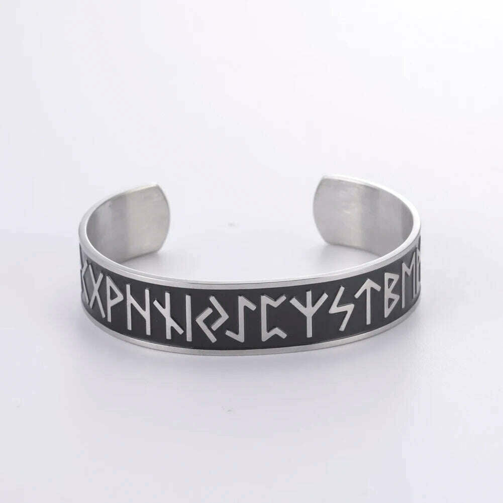 KIMLUD, Stainless Steel Norse Vikings Runes Bracelet for Men Celtics Knots Tree Of Life Magnetic Cuff Bracelet Vintage Couples Jewelry, Rune B, KIMLUD APPAREL - Womens Clothes