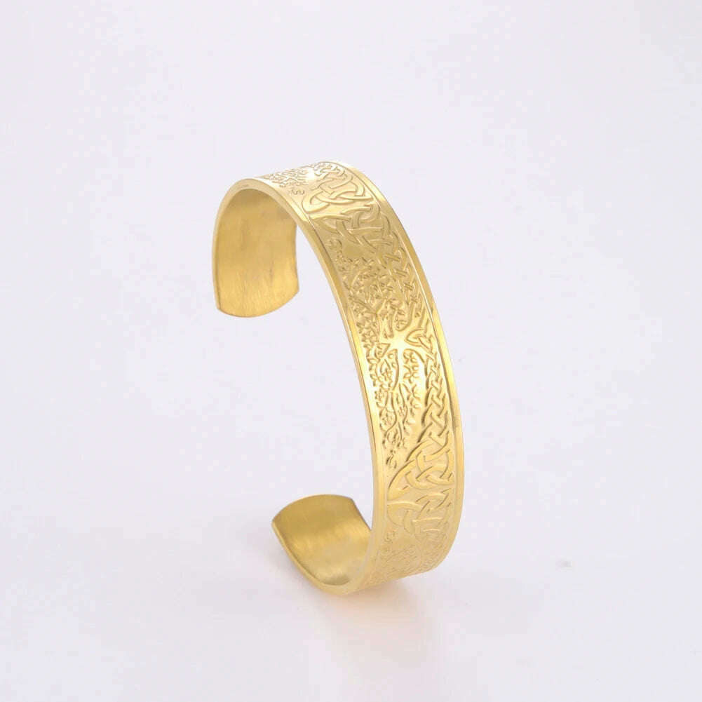 KIMLUD, Stainless Steel Norse Vikings Runes Bracelet for Men Celtics Knots Tree Of Life Magnetic Cuff Bracelet Vintage Couples Jewelry, Tree Of Life G, KIMLUD APPAREL - Womens Clothes