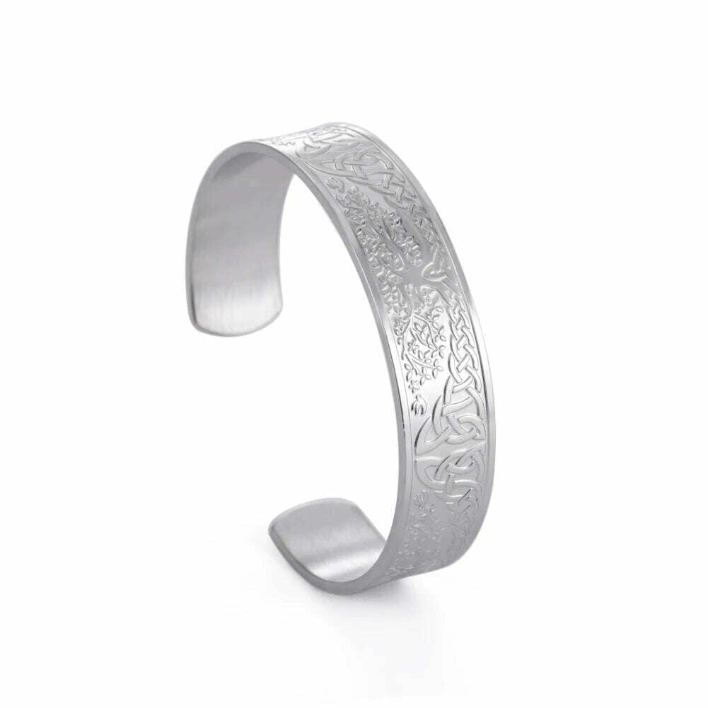 KIMLUD, Stainless Steel Norse Vikings Runes Bracelet for Men Celtics Knots Tree Of Life Magnetic Cuff Bracelet Vintage Couples Jewelry, Tree Of Life S, KIMLUD APPAREL - Womens Clothes