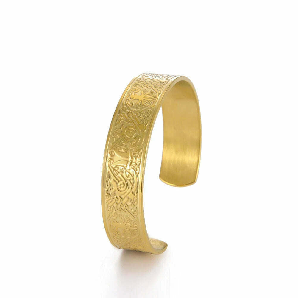 KIMLUD, Stainless Steel Norse Vikings Runes Bracelet for Men Celtics Knots Tree Of Life Magnetic Cuff Bracelet Vintage Couples Jewelry, Tree G, KIMLUD APPAREL - Womens Clothes
