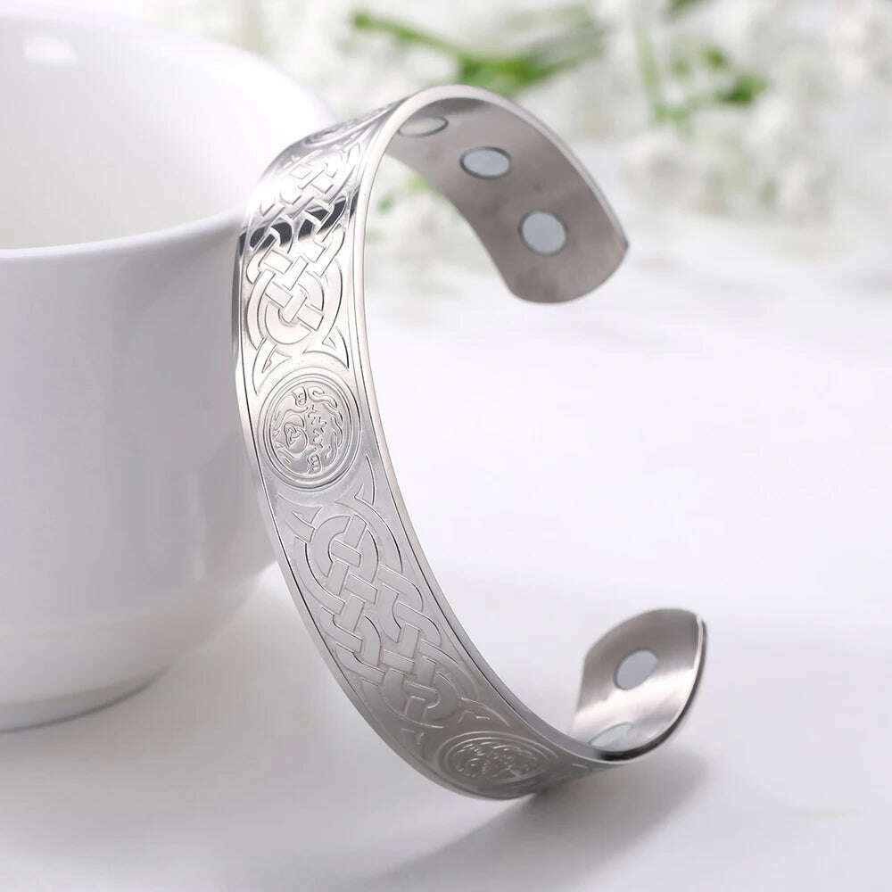 KIMLUD, Stainless Steel Norse Vikings Runes Bracelet for Men Celtics Knots Tree Of Life Magnetic Cuff Bracelet Vintage Couples Jewelry, Magnetic knot S, KIMLUD APPAREL - Womens Clothes