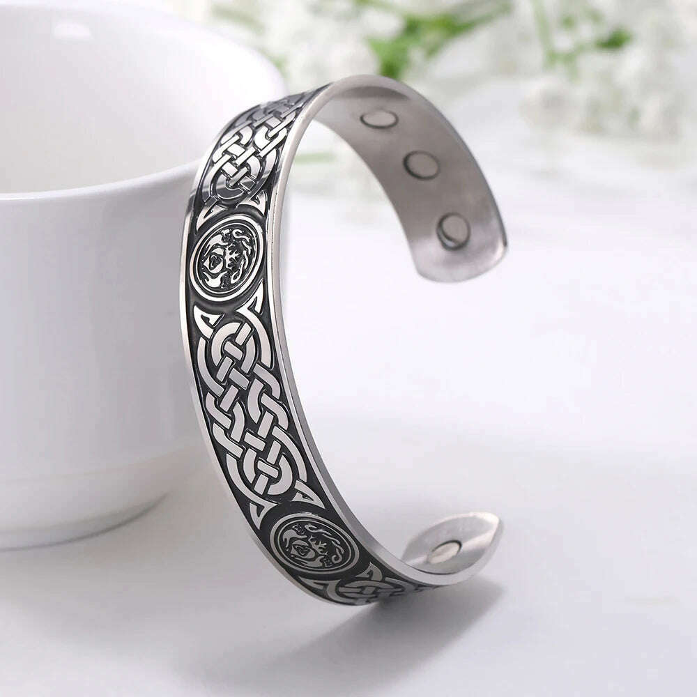 KIMLUD, Stainless Steel Norse Vikings Runes Bracelet for Men Celtics Knots Tree Of Life Magnetic Cuff Bracelet Vintage Couples Jewelry, Magnetic knot B, KIMLUD Womens Clothes