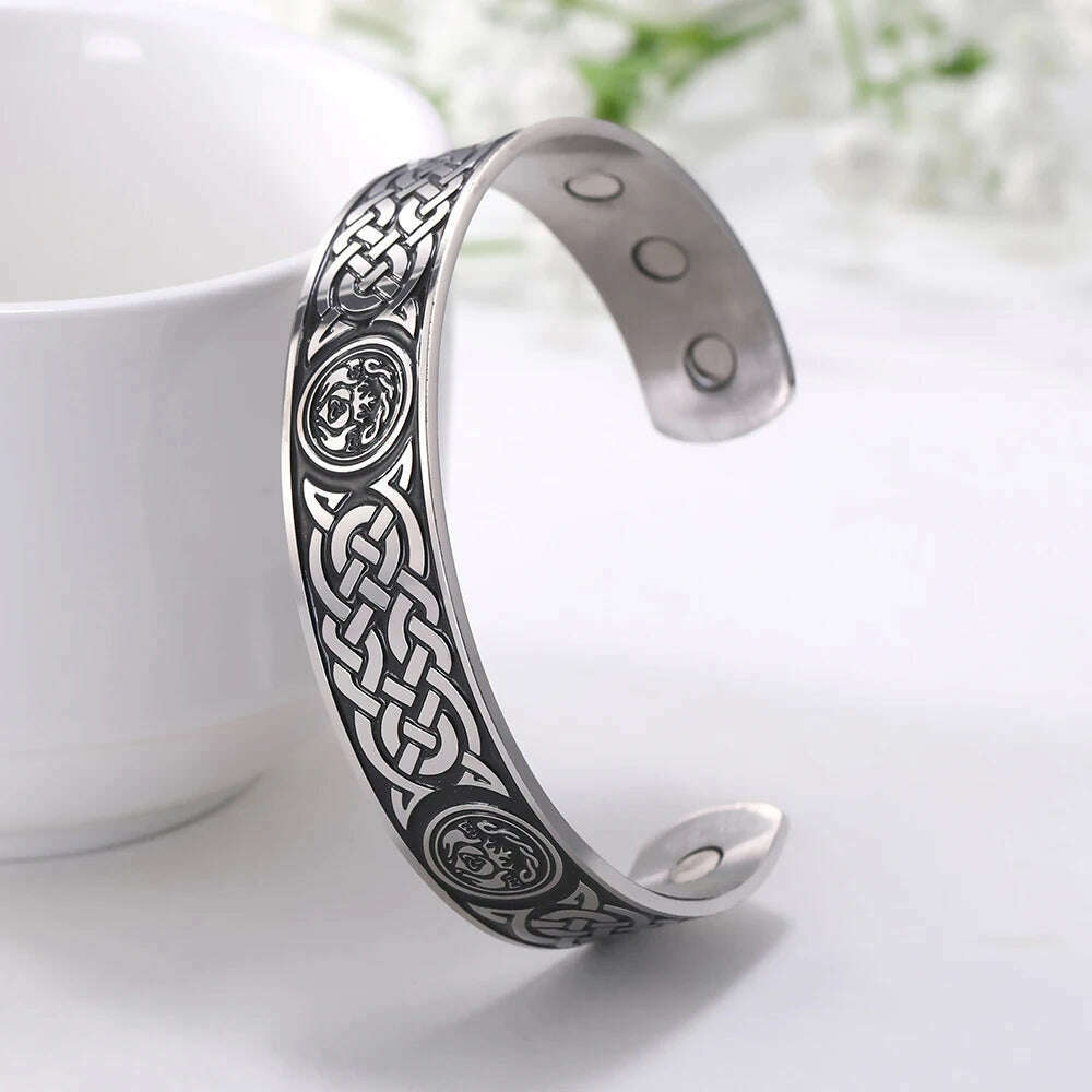 KIMLUD, Stainless Steel Norse Vikings Runes Bracelet for Men Celtics Knots Tree Of Life Magnetic Cuff Bracelet Vintage Couples Jewelry, Magnetic knot B, KIMLUD APPAREL - Womens Clothes