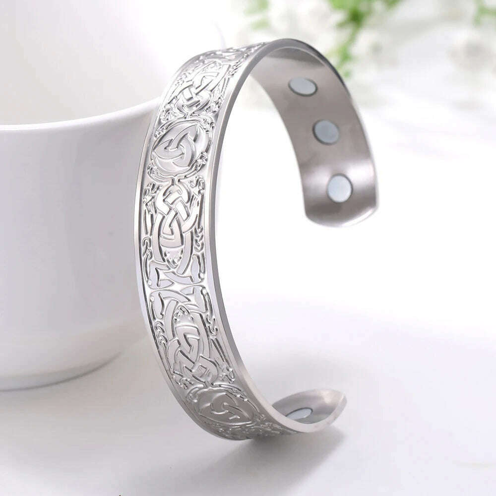 KIMLUD, Stainless Steel Norse Vikings Runes Bracelet for Men Celtics Knots Tree Of Life Magnetic Cuff Bracelet Vintage Couples Jewelry, Magnetic knot S2, KIMLUD APPAREL - Womens Clothes