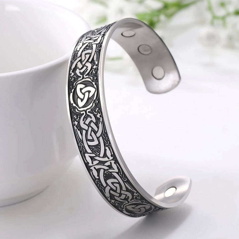 KIMLUD, Stainless Steel Norse Vikings Runes Bracelet for Men Celtics Knots Tree Of Life Magnetic Cuff Bracelet Vintage Couples Jewelry, Magnetic knot B2, KIMLUD Womens Clothes