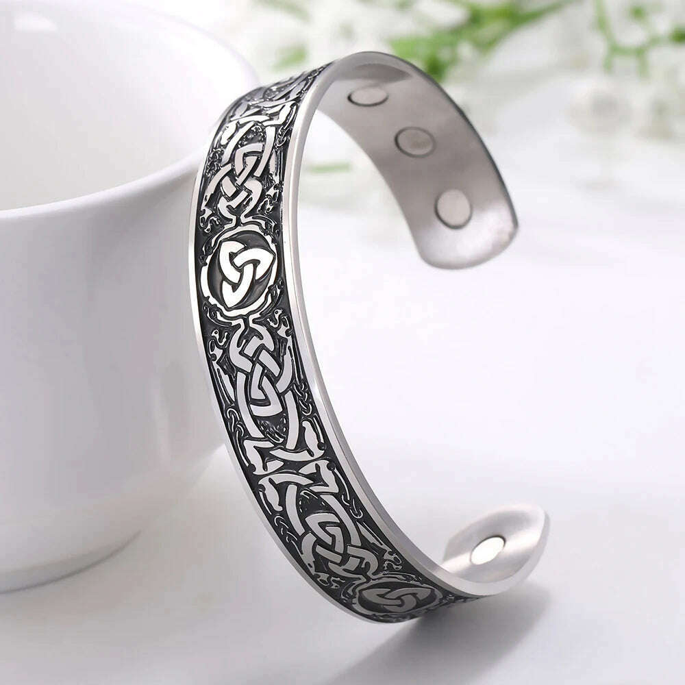 KIMLUD, Stainless Steel Norse Vikings Runes Bracelet for Men Celtics Knots Tree Of Life Magnetic Cuff Bracelet Vintage Couples Jewelry, Magnetic knot B2, KIMLUD APPAREL - Womens Clothes
