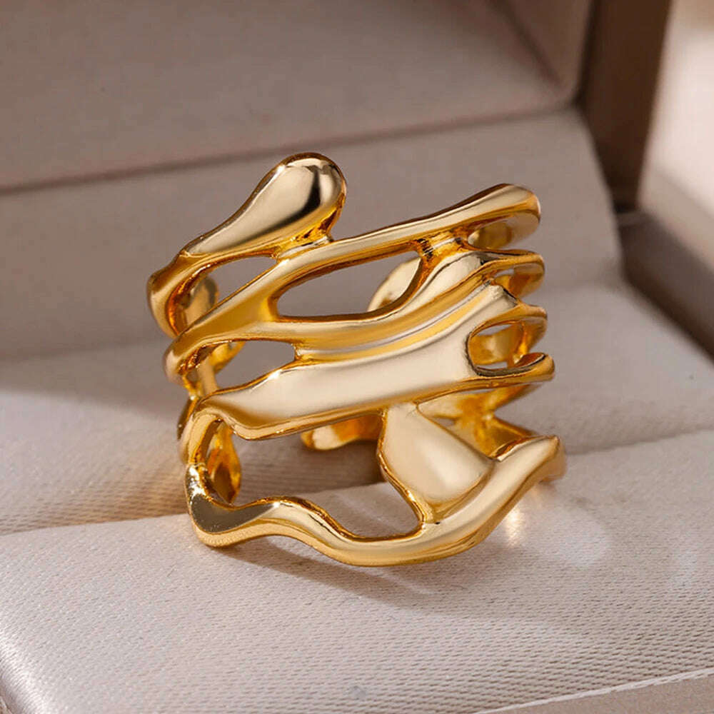 Stainless Steel Rings For Women Men Gold Color Hollow Wide Ring Female Male Engagement Wedding Party Finger Jewelry Gift Trend, 1 / CHINA / Open, KIMLUD Women's Clothes