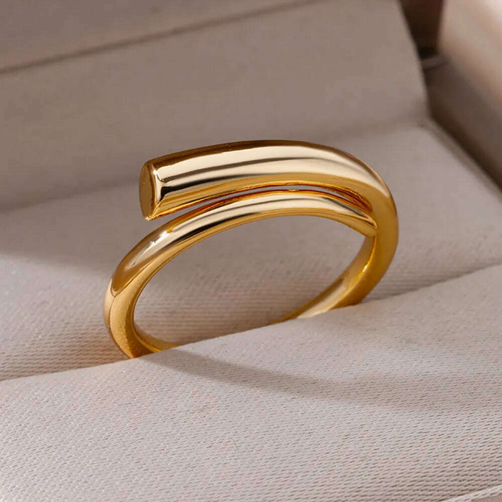 KIMLUD, Stainless Steel Rings For Women Men Gold Color Hollow Wide Ring Female Male Engagement Wedding Party Finger Jewelry Gift Trend, 3 / CHINA / Open, KIMLUD Womens Clothes