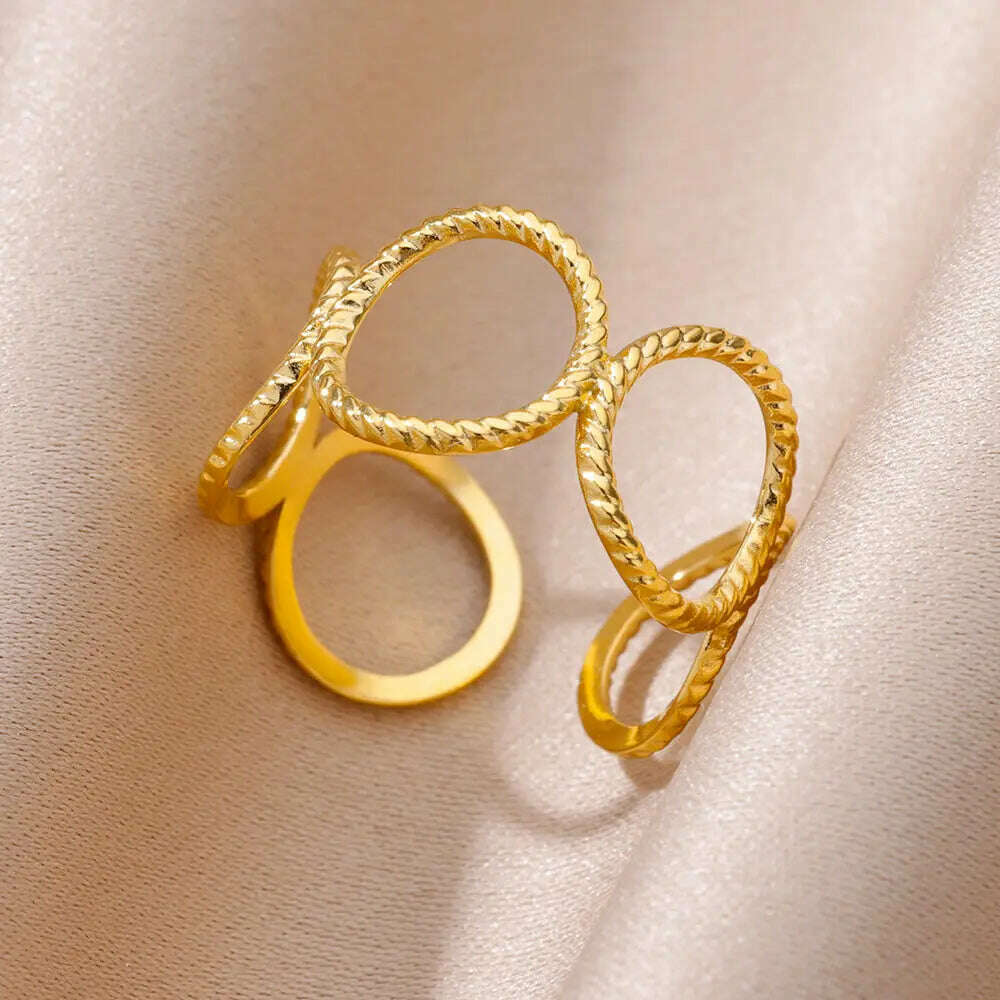 Stainless Steel Rings For Women Men Gold Color Hollow Wide Ring Female Male Engagement Wedding Party Finger Jewelry Gift Trend, 16 / CHINA / Open, KIMLUD Women's Clothes