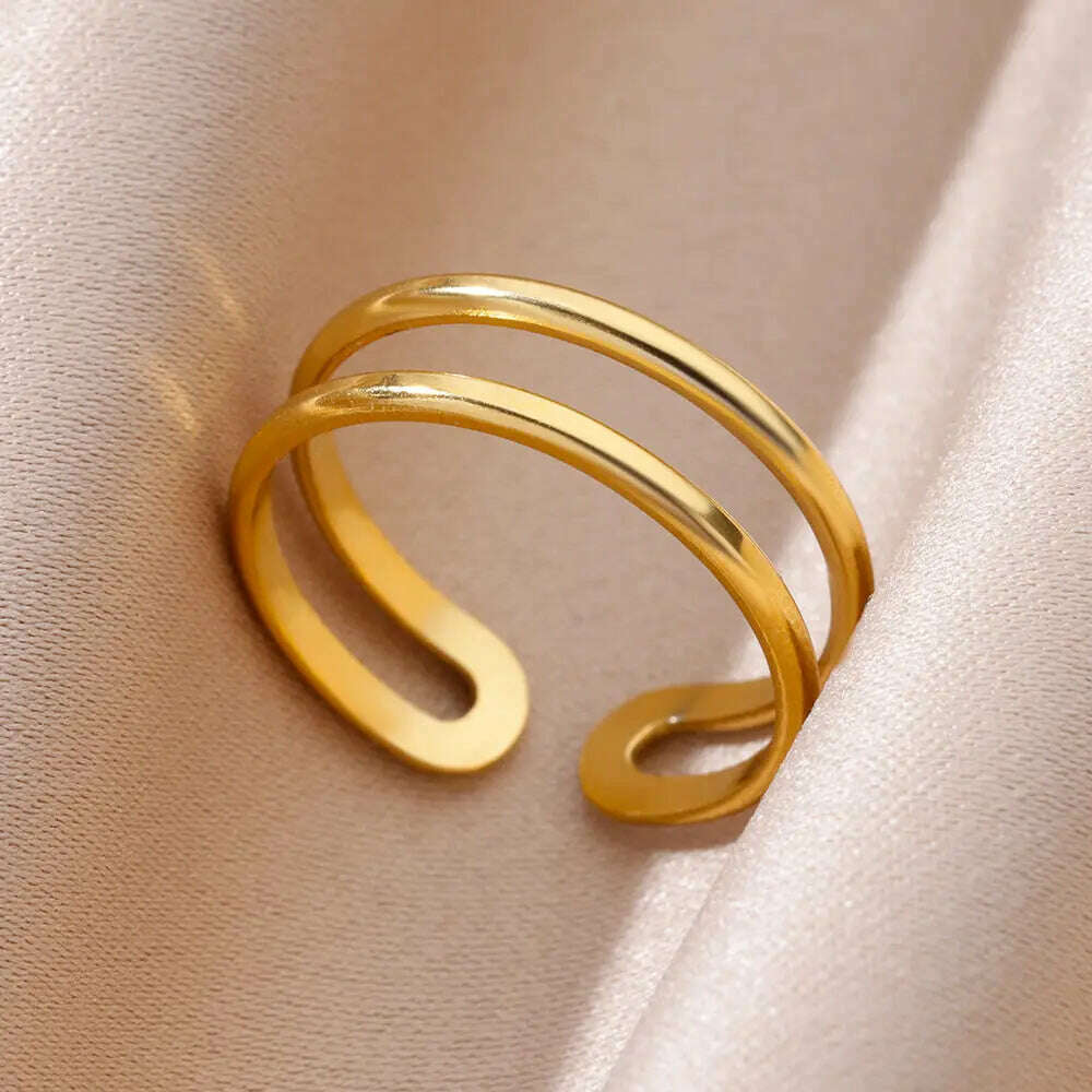 KIMLUD, Stainless Steel Rings For Women Men Gold Color Hollow Wide Ring Female Male Engagement Wedding Party Finger Jewelry Gift Trend, 17 / CHINA / Open, KIMLUD Womens Clothes