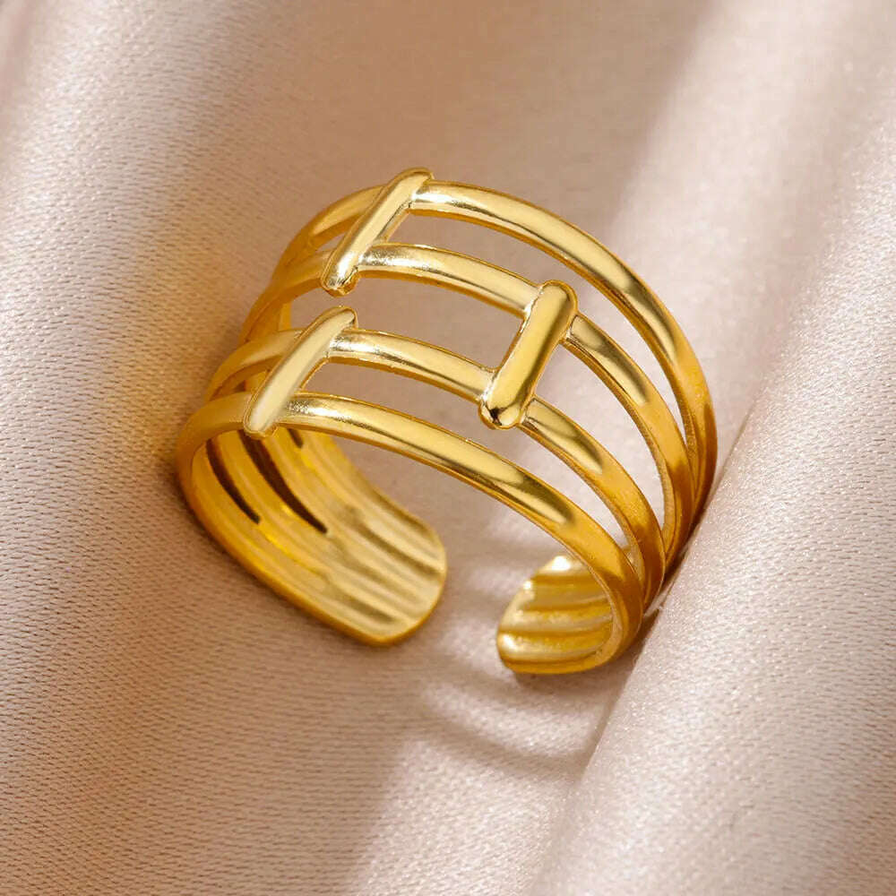 Stainless Steel Rings For Women Men Gold Color Hollow Wide Ring Female Male Engagement Wedding Party Finger Jewelry Gift Trend, 18 / CHINA / Open, KIMLUD Women's Clothes