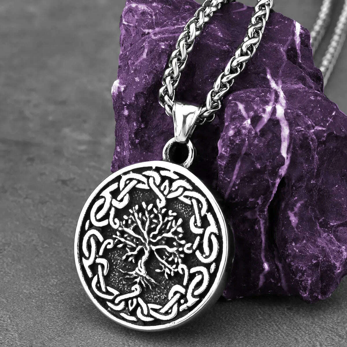 Stainless Steel Viking Tree of Life Necklace Men&#39;s Fashion Vintage Hip Hop Biker Charm Pendant Necklace Amulet Jewelry Wholesale, KIMLUD Women's Clothes