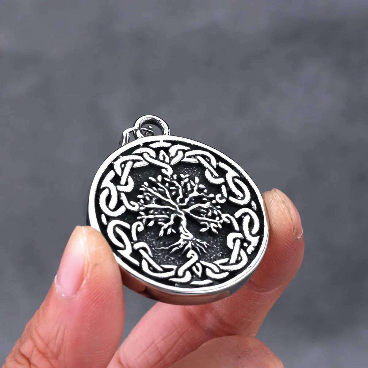 KIMLUD, Stainless Steel Viking Tree of Life Necklace Men&#39;s Fashion Vintage Hip Hop Biker Charm Pendant Necklace Amulet Jewelry Wholesale, chainless, KIMLUD Womens Clothes