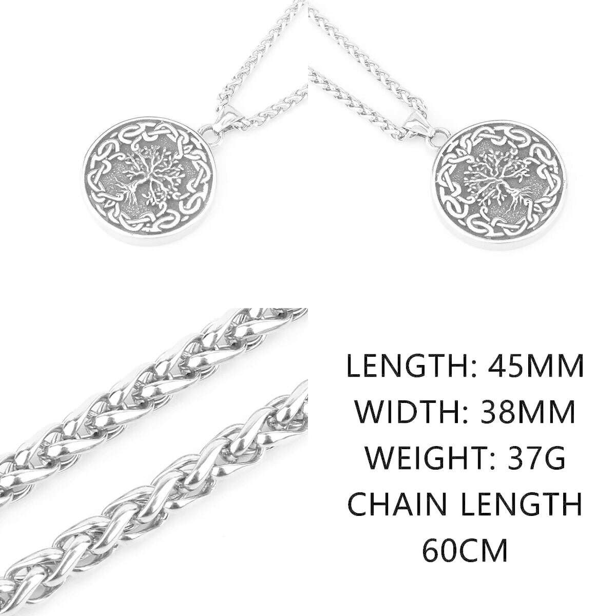 KIMLUD, Stainless Steel Viking Tree of Life Necklace Men&#39;s Fashion Vintage Hip Hop Biker Charm Pendant Necklace Amulet Jewelry Wholesale, KIMLUD Womens Clothes