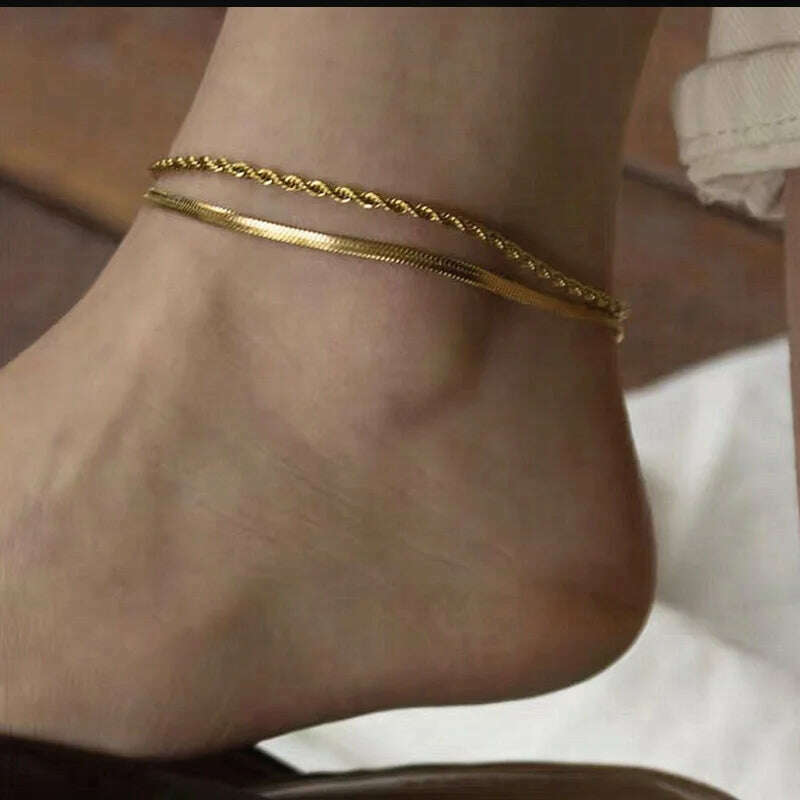 KIMLUD, Stainless Steel Women Chain Anklet Summer Chevron Snake Ankle Foot Bracelet Gift for Her, KIMLUD Women's Clothes
