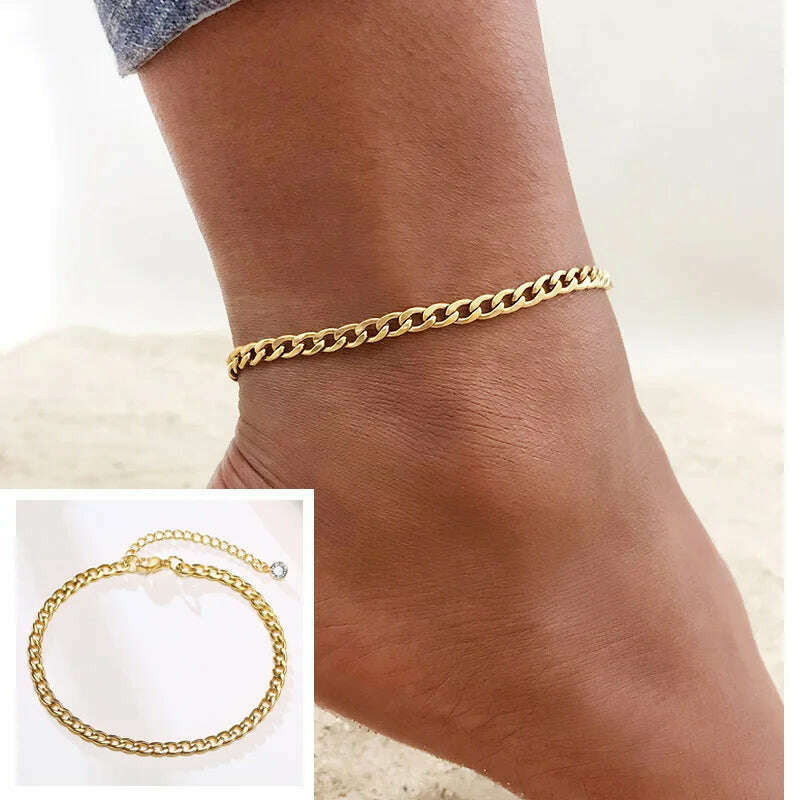 KIMLUD, Stainless Steel Women Chain Anklet Summer Chevron Snake Ankle Foot Bracelet Gift for Her, JC-052, KIMLUD Womens Clothes