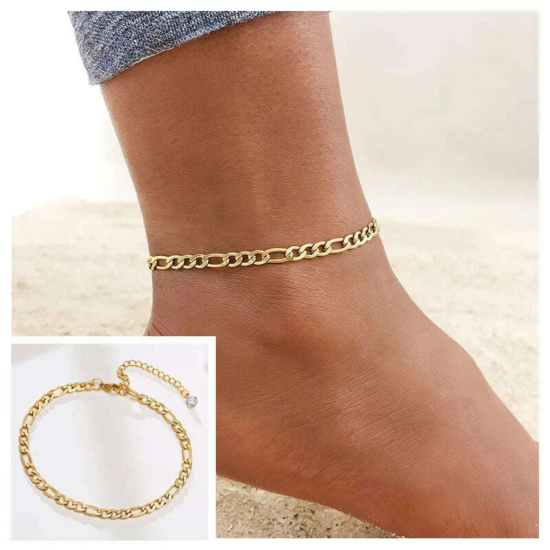 KIMLUD, Stainless Steel Women Chain Anklet Summer Chevron Snake Ankle Foot Bracelet Gift for Her, JC-053, KIMLUD Womens Clothes