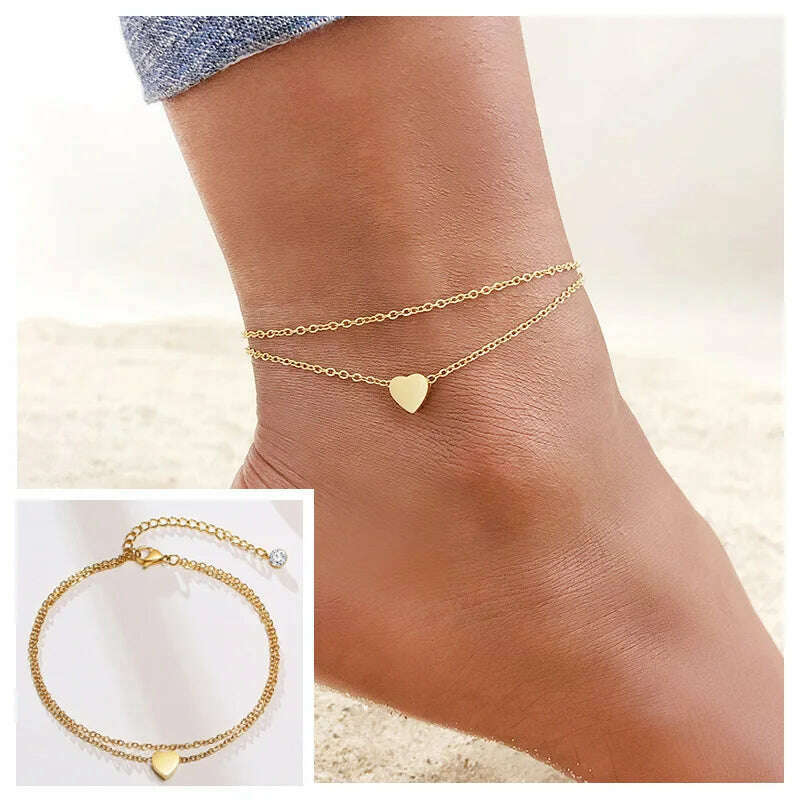 KIMLUD, Stainless Steel Women Chain Anklet Summer Chevron Snake Ankle Foot Bracelet Gift for Her, JC-059G, KIMLUD Womens Clothes