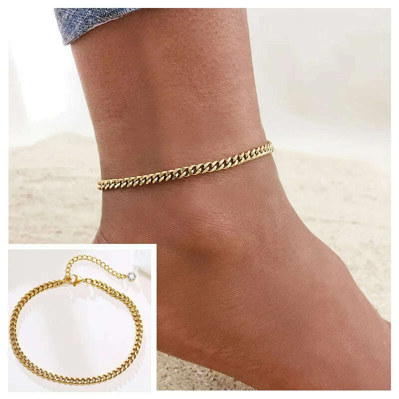 KIMLUD, Stainless Steel Women Chain Anklet Summer Chevron Snake Ankle Foot Bracelet Gift for Her, JC-062G, KIMLUD Womens Clothes