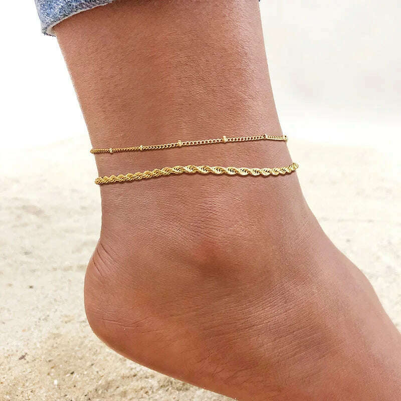 KIMLUD, Stainless Steel Women Chain Anklet Summer Chevron Snake Ankle Foot Bracelet Gift for Her, JC-056-063, KIMLUD Women's Clothes