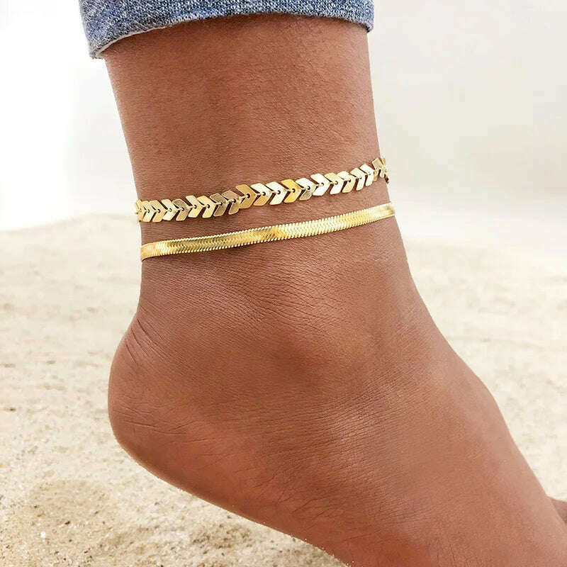 KIMLUD, Stainless Steel Women Chain Anklet Summer Chevron Snake Ankle Foot Bracelet Gift for Her, JC-060-061, KIMLUD Womens Clothes
