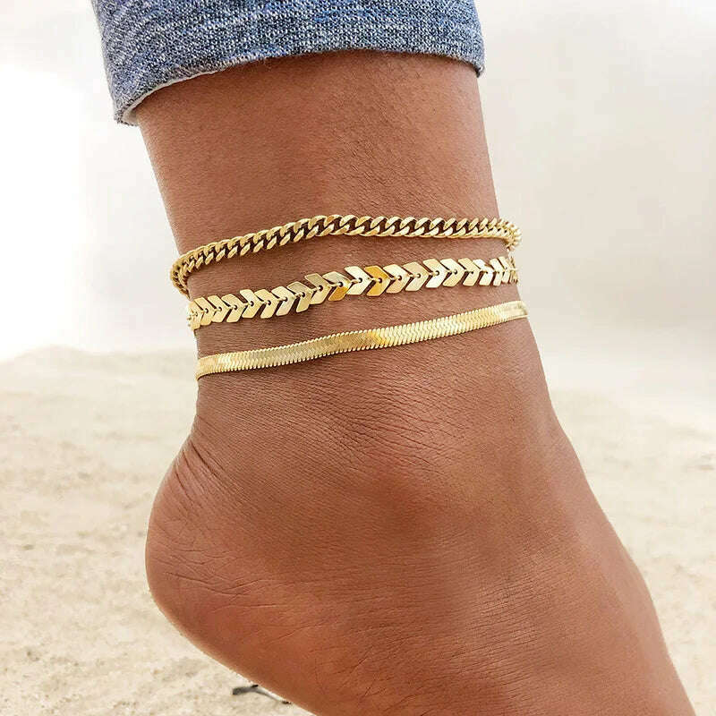 KIMLUD, Stainless Steel Women Chain Anklet Summer Chevron Snake Ankle Foot Bracelet Gift for Her, JC-060-061-062, KIMLUD Women's Clothes