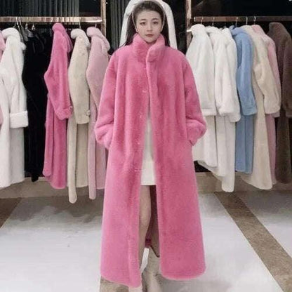 KIMLUD, Faux Fur Mid-Length Coat Stand Collar Long Sleeve — Black | KIMLUD, KIMLUD Womens Clothes