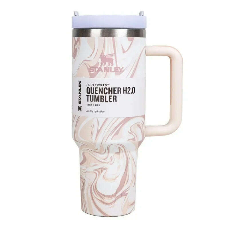 KIMLUD, Stanley 30oz/40oz Insulated Tumbler With Lid and Straws Stainless Steel Coffee Tumbler with Handle Vacuum Leak Proof Coffee Cup, 40oz-1.18L / Rose Quartz Swirl, KIMLUD APPAREL - Womens Clothes