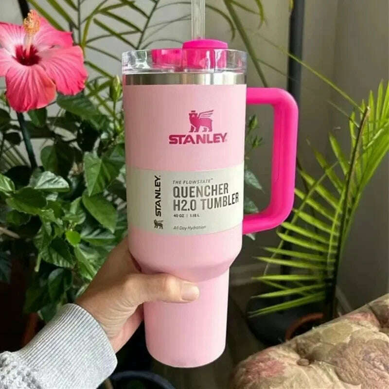 KIMLUD, Stanley 30oz/40oz Insulated Tumbler With Lid and Straws Stainless Steel Coffee Tumbler with Handle Vacuum Leak Proof Coffee Cup, 40oz-1.18L / Flamingo Pink, KIMLUD APPAREL - Womens Clothes